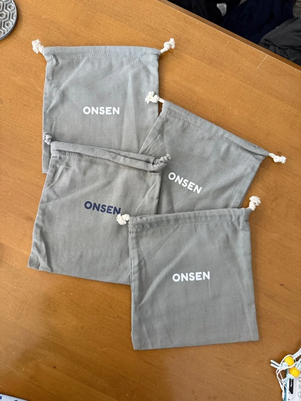 Onsen Gray Cotton canvas Drawstring bag set of four